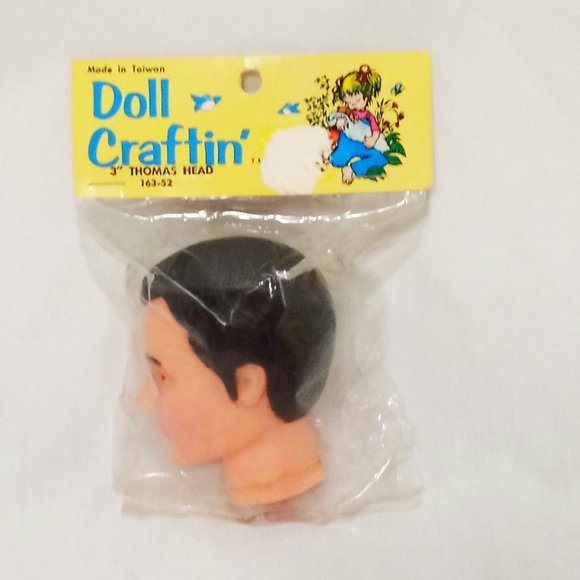 Doll Craftin' 3" Thomas Head 163-52 Unused Old Stock Black Hair - Picture 3 of 6